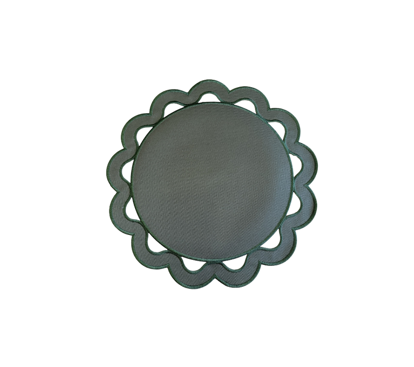 individual reversible redondo en en lona y palma impermeable Huecos Verde Musgo/Beige