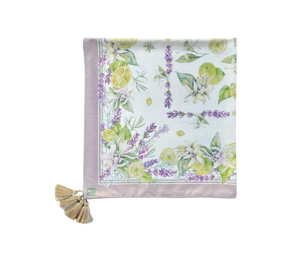 Mantel rectangular 8P en tela Limones/Lavanda