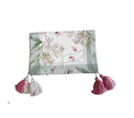 Mantel rectangular 8P en tela FloresHojas Borde Verde