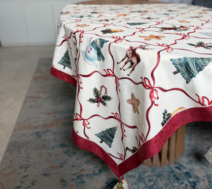 Mantel rectangular 8P en tela Navidad Duendes/Bastones
