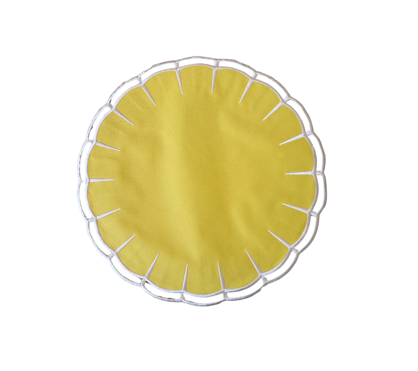 Individual reversible redondo en lona Hendija Amarillo/Marfil