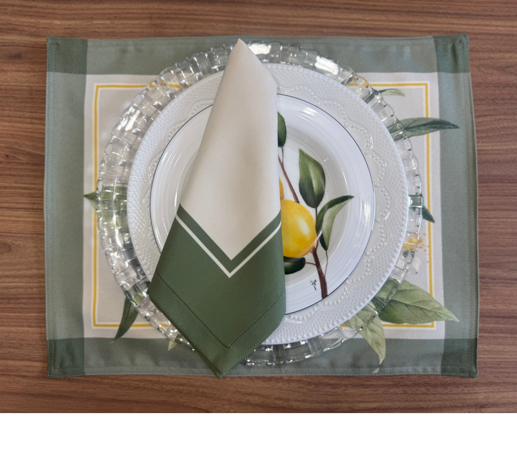 Individual reversible rectangular en tela Margarita Pájaros/Limón