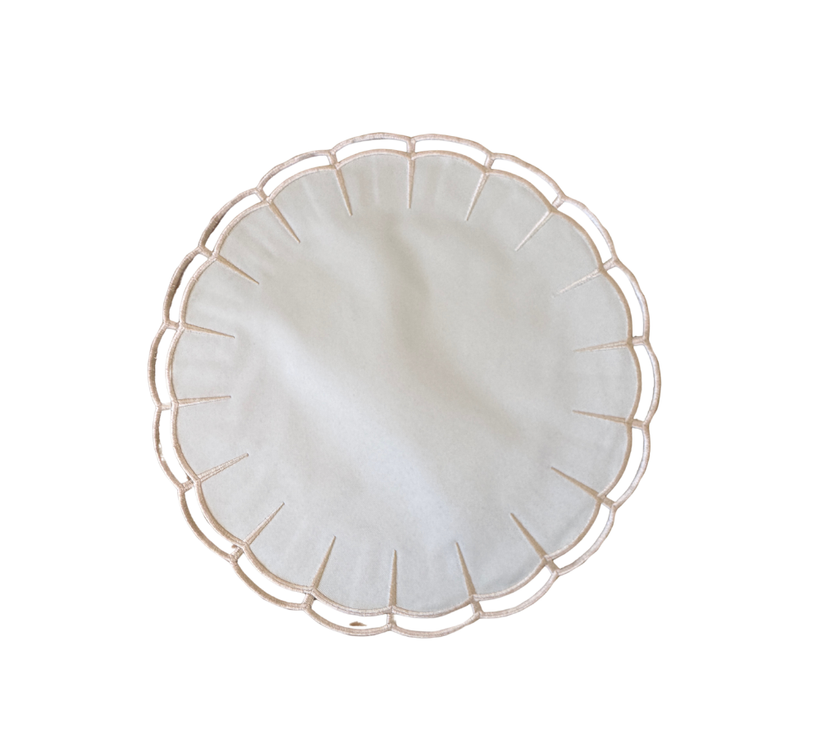 Individual reversible redondo en lona Hendija Amarillo/Marfil