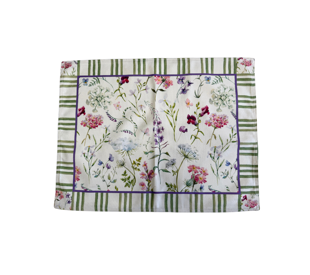 Individual reversible rectangular en tela Flores/Lavanda
