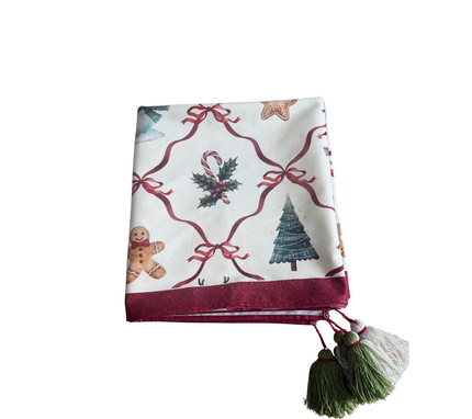 Mantel rectangular 8P en tela Navidad Duendes/Bastones