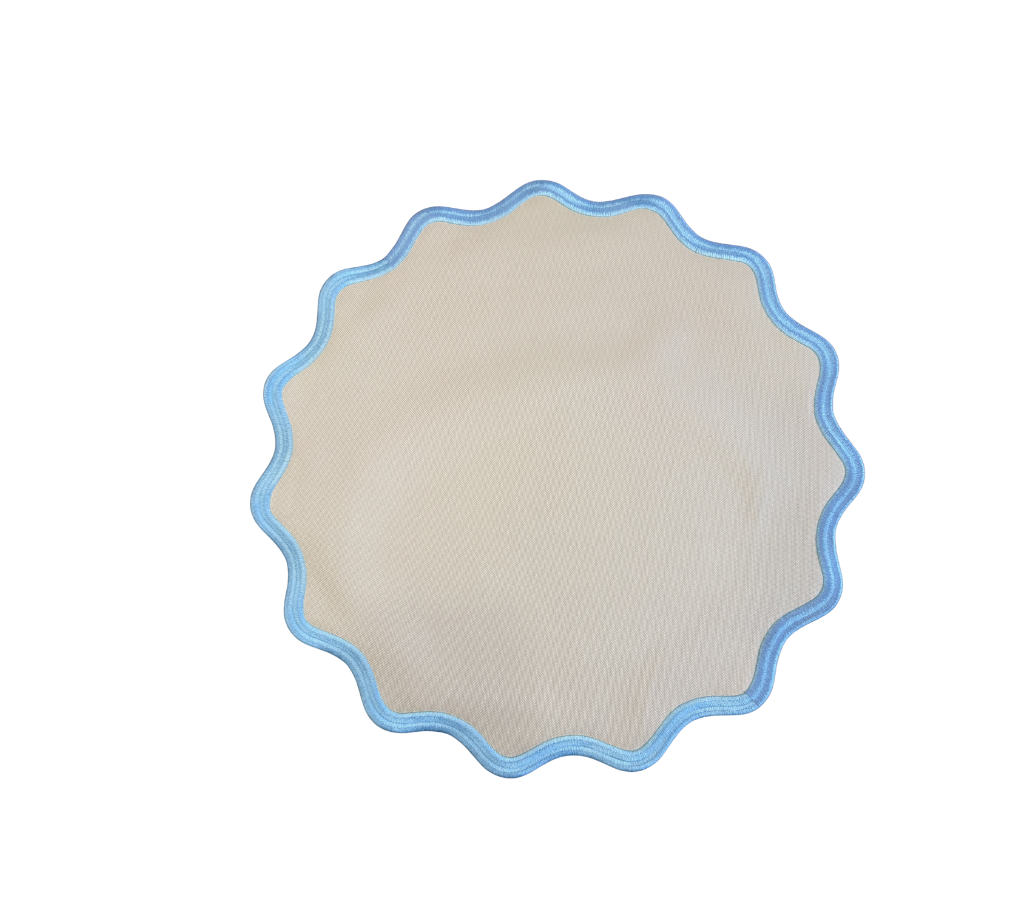 Individual redondo en lona y palma impermeable Beige/AzulC