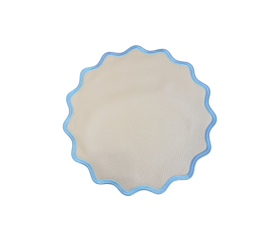 Individual redondo en lona y palma impermeable Beige/AzulC
