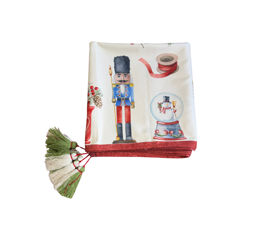Mantel rectangular 10P en tela Navidad Cascanueces