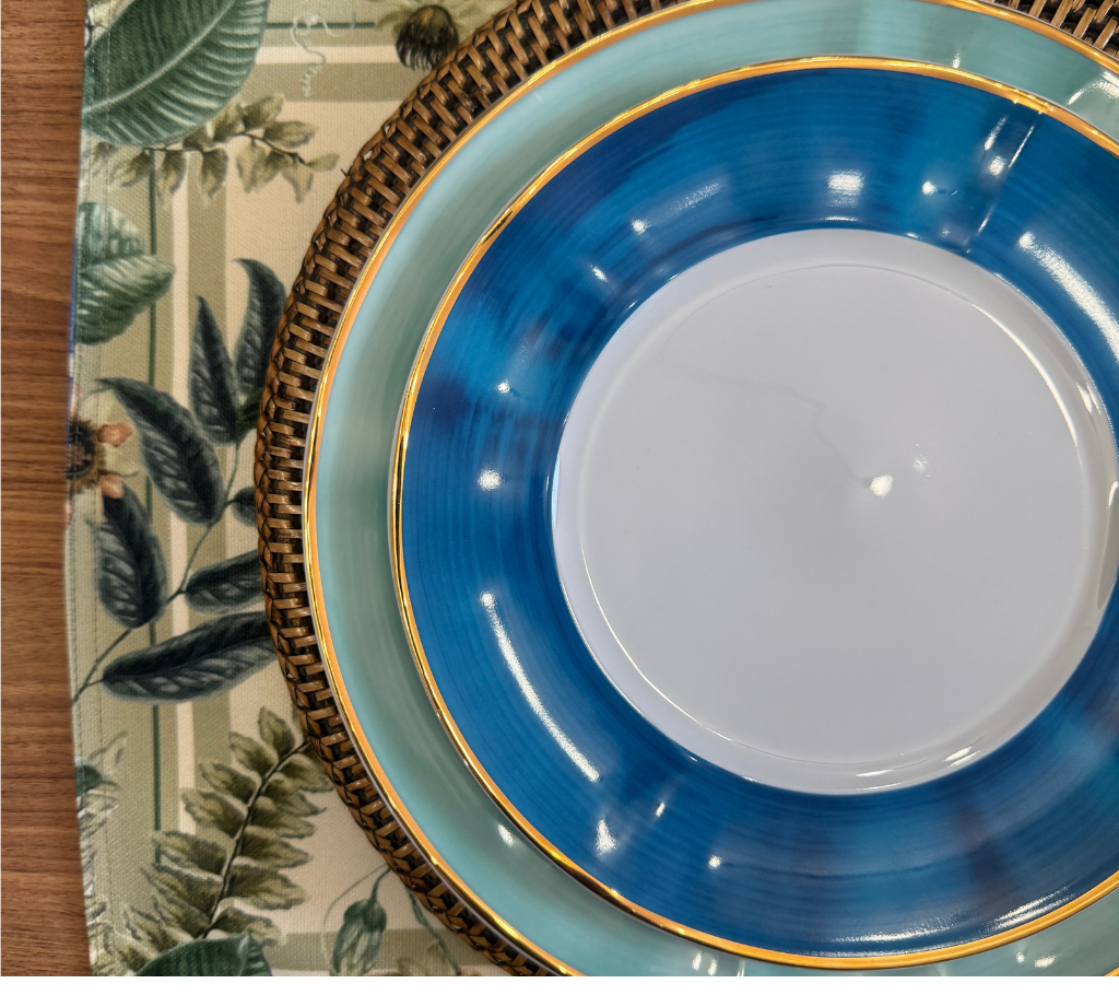 Individual reversible rectangular en tela Cadenas/Hojas