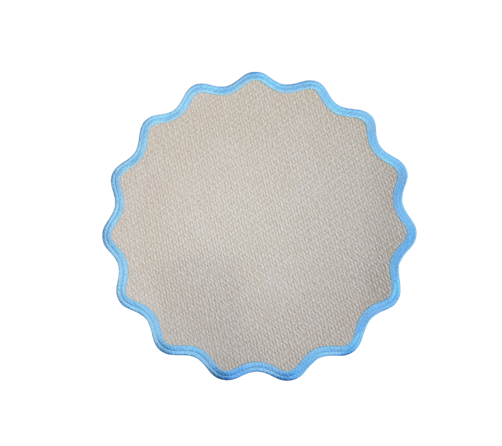 Individual redondo en lona y palma impermeable Beige/AzulC