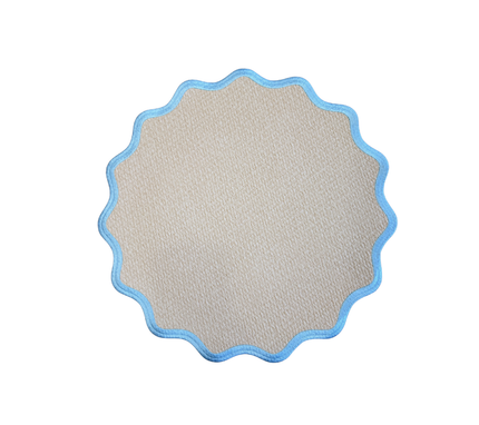 Individual redondo en lona y palma impermeable Beige/AzulC