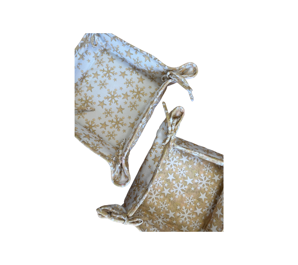 Cesta reversible en tela Navidad Estrellas Beige