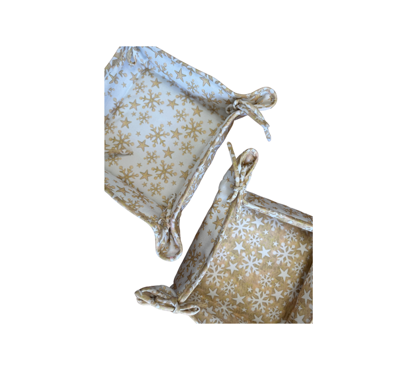 Cesta reversible en tela Navidad Estrellas Beige