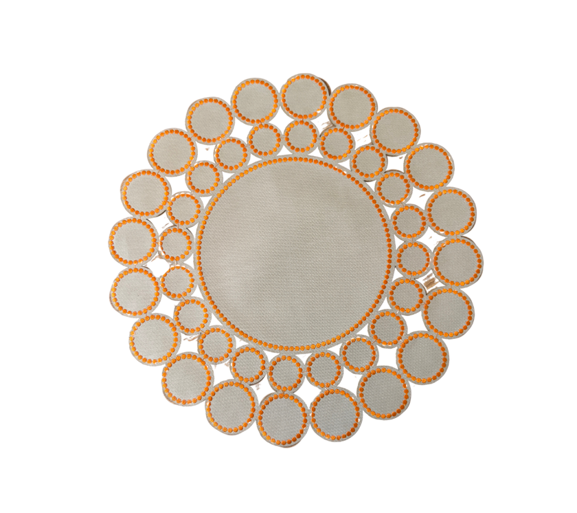 Individual redondo en lona Círculos Beige/Anaranjado
