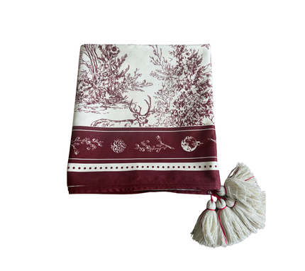 Mantel rectangular 8P en tela Navidad Pinos/Venados Vino