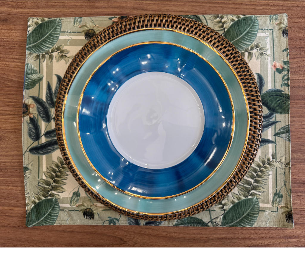 Individual reversible rectangular en tela Cadenas/Hojas