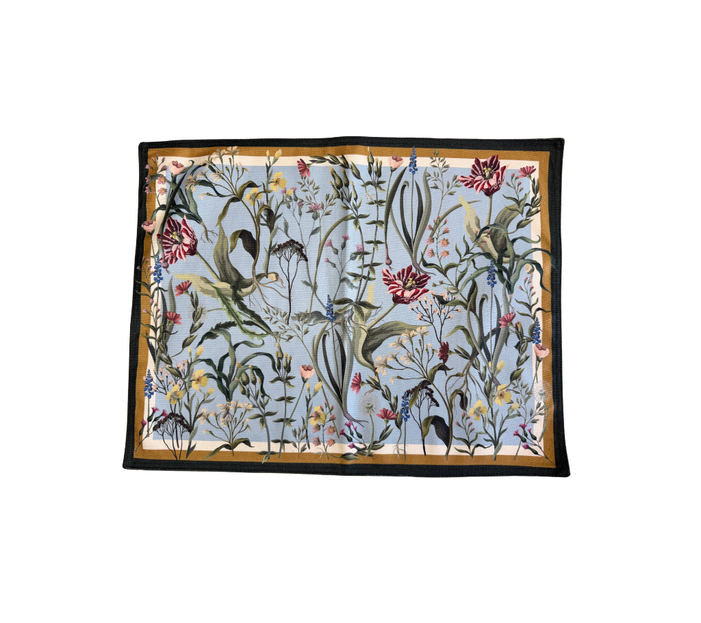 Individual reversible rectangular en tela HojasFlores/Follage Azul