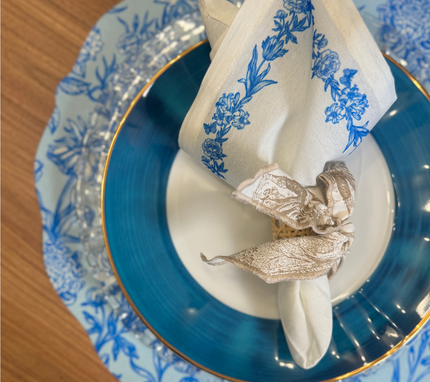 Servilleta de tela Flores Borde Blanco/Azul