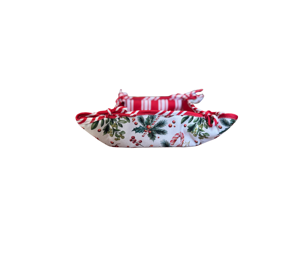 Cesta reversible en tela Navidad Bastones/Rayas Rojo/Verde/Blanco