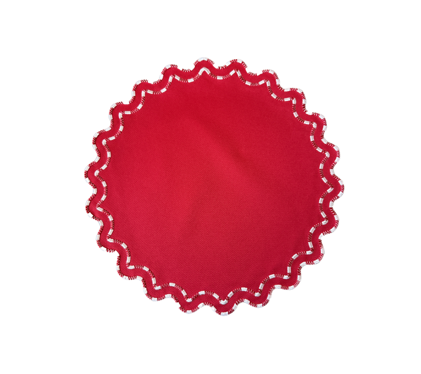 Individual redondo en lona Acordonado Rojo/Blanco