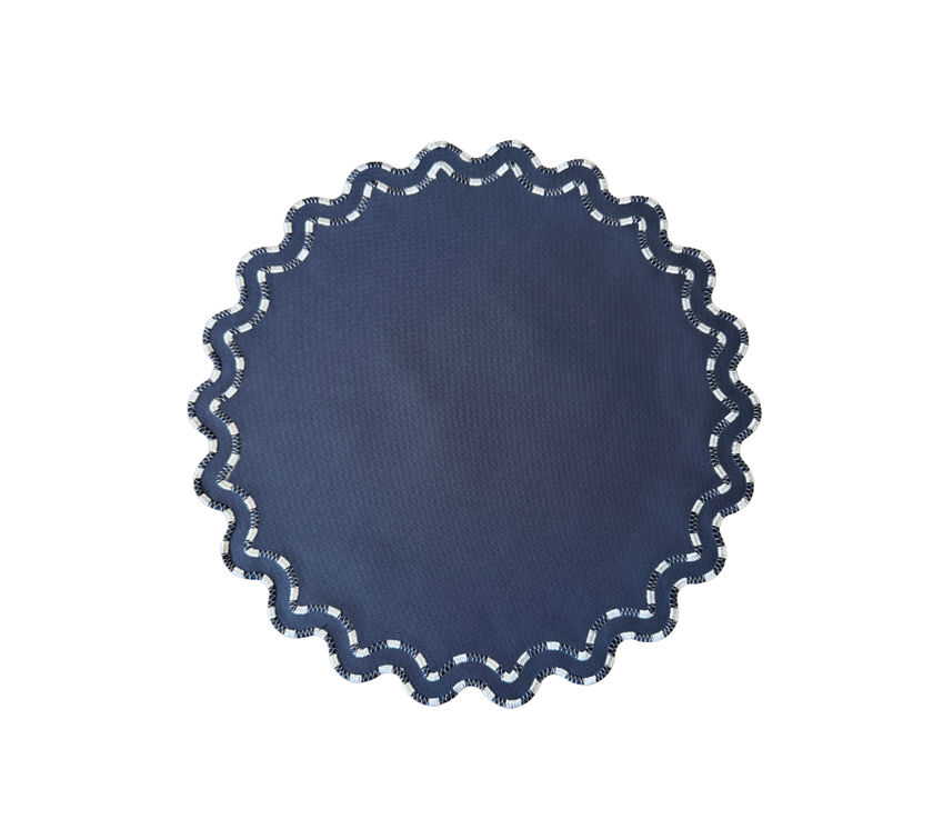 Individual redondo en lona Acordonado Azul/Blanco