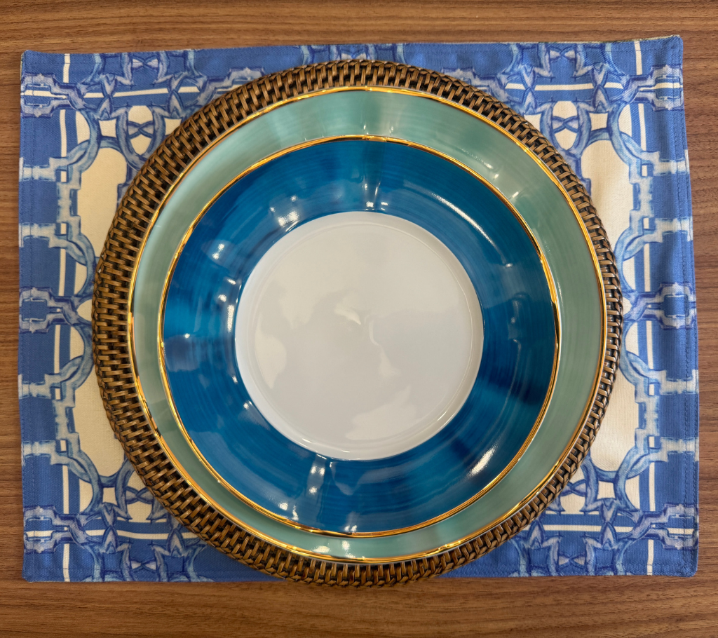 Individual reversible rectangular en tela Cadenas/Hojas