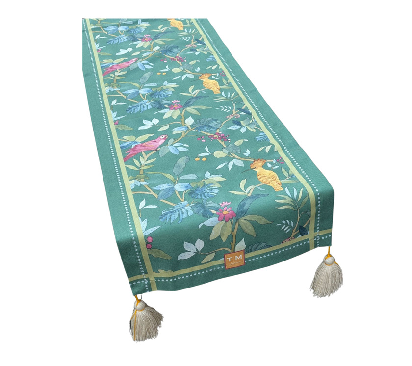Camino de mesa en tela Loros Verde 2.2