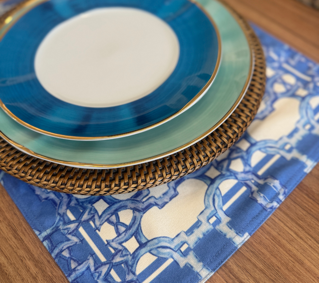 Individual reversible rectangular en tela Cadenas/Hojas