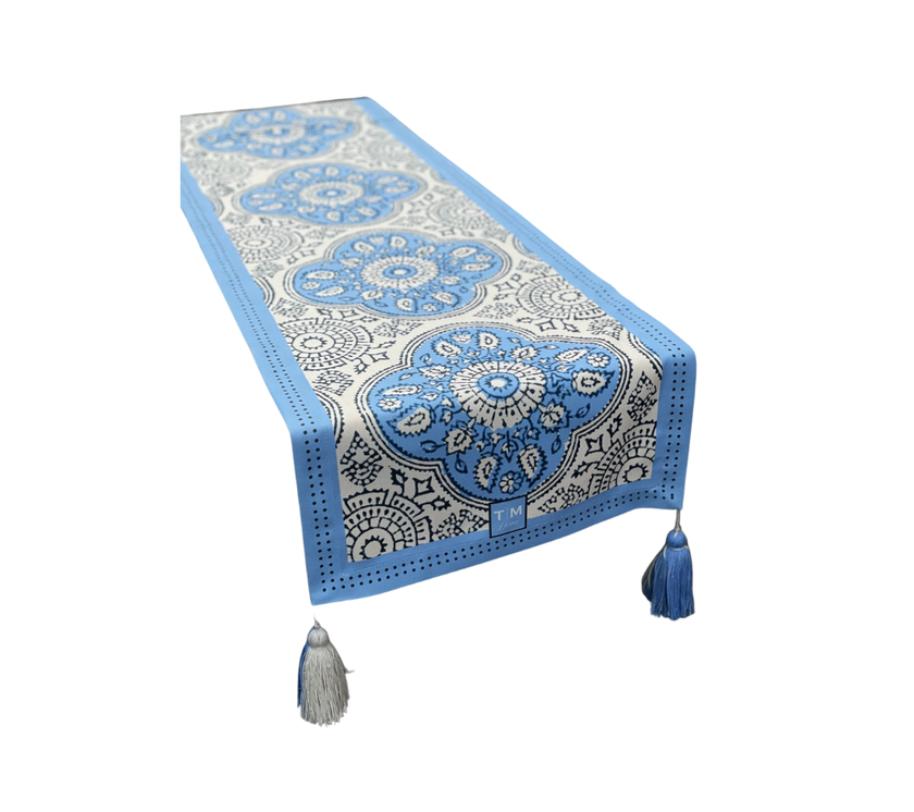 Camino de mesa en tela Boho Azul 2.2
