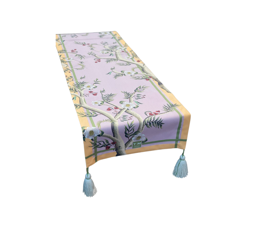 Camino de mesa en tela Ramas Rosa/Amarillo 2.2