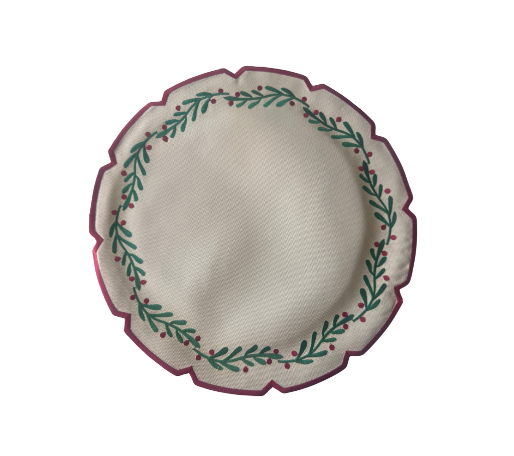 Individual redondo en lona Rama Marfil/Verde/Rojo