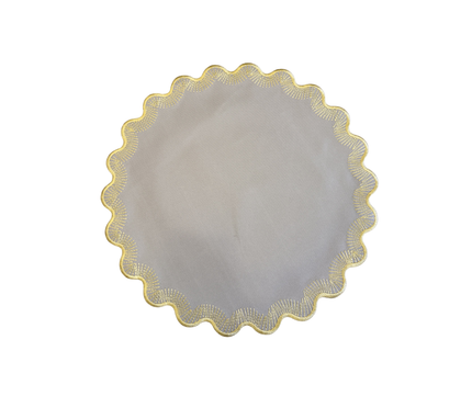 Individual redondo en lona Ondas/Puntillas Beige/Dorado