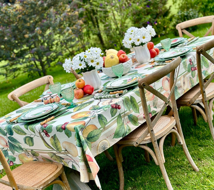 Mantel rectangular 8P en tela Frutas/Hojas 8P