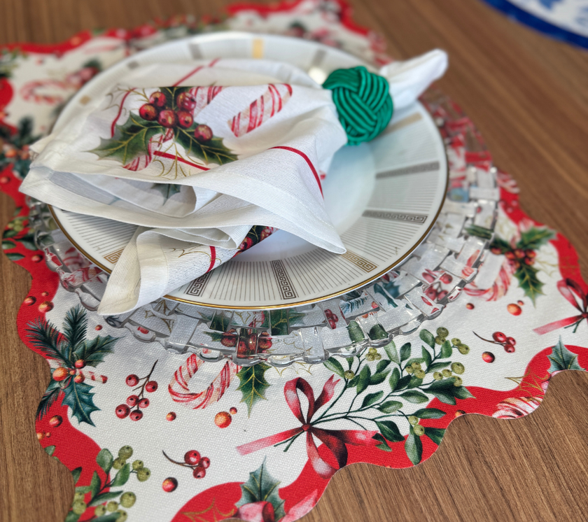 Individual troquelado rectangular en tela Navidad Bastones Rojo/Verde/Blanco