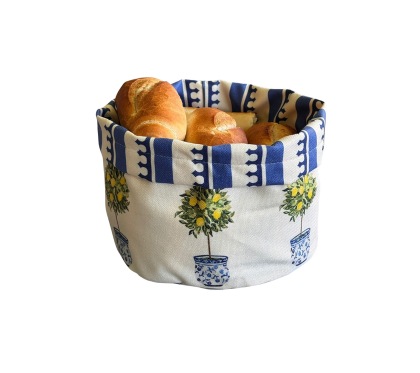 Panera reversible en tela (Pequeña) Arbolitos/Rayas Azul/OW/Verde