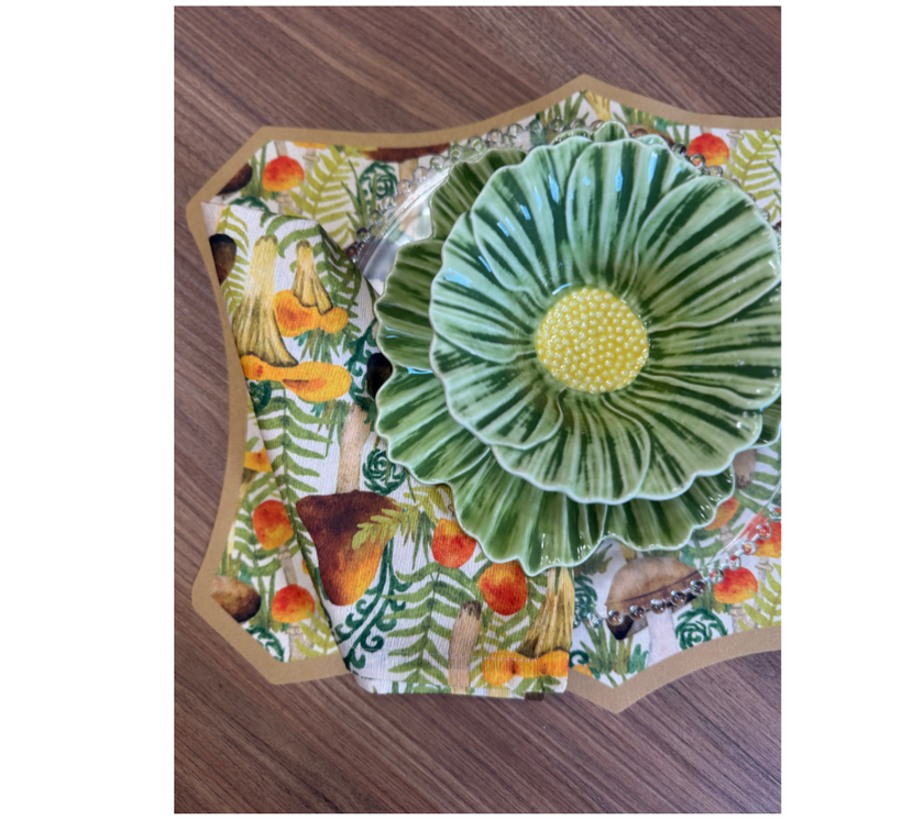 Individual troquelado rectangular en tela Hongos Ocre