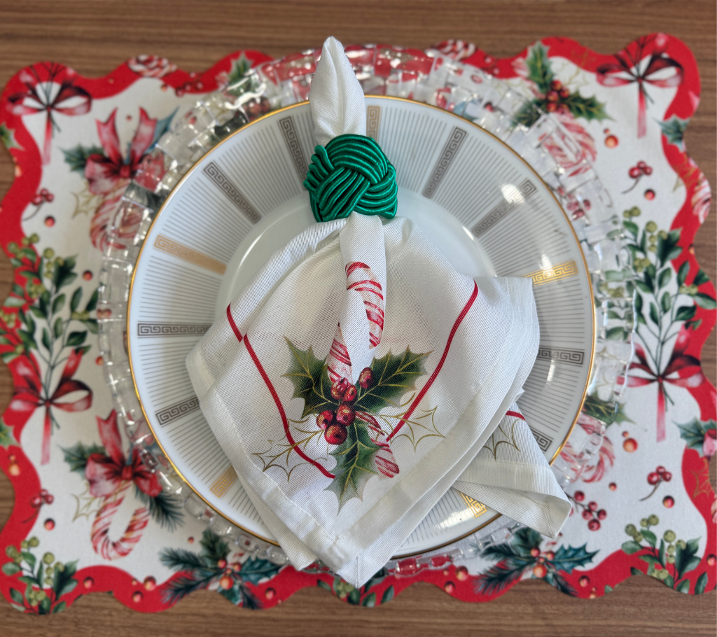 Individual troquelado rectangular en tela Navidad Bastones Rojo/Verde/Blanco