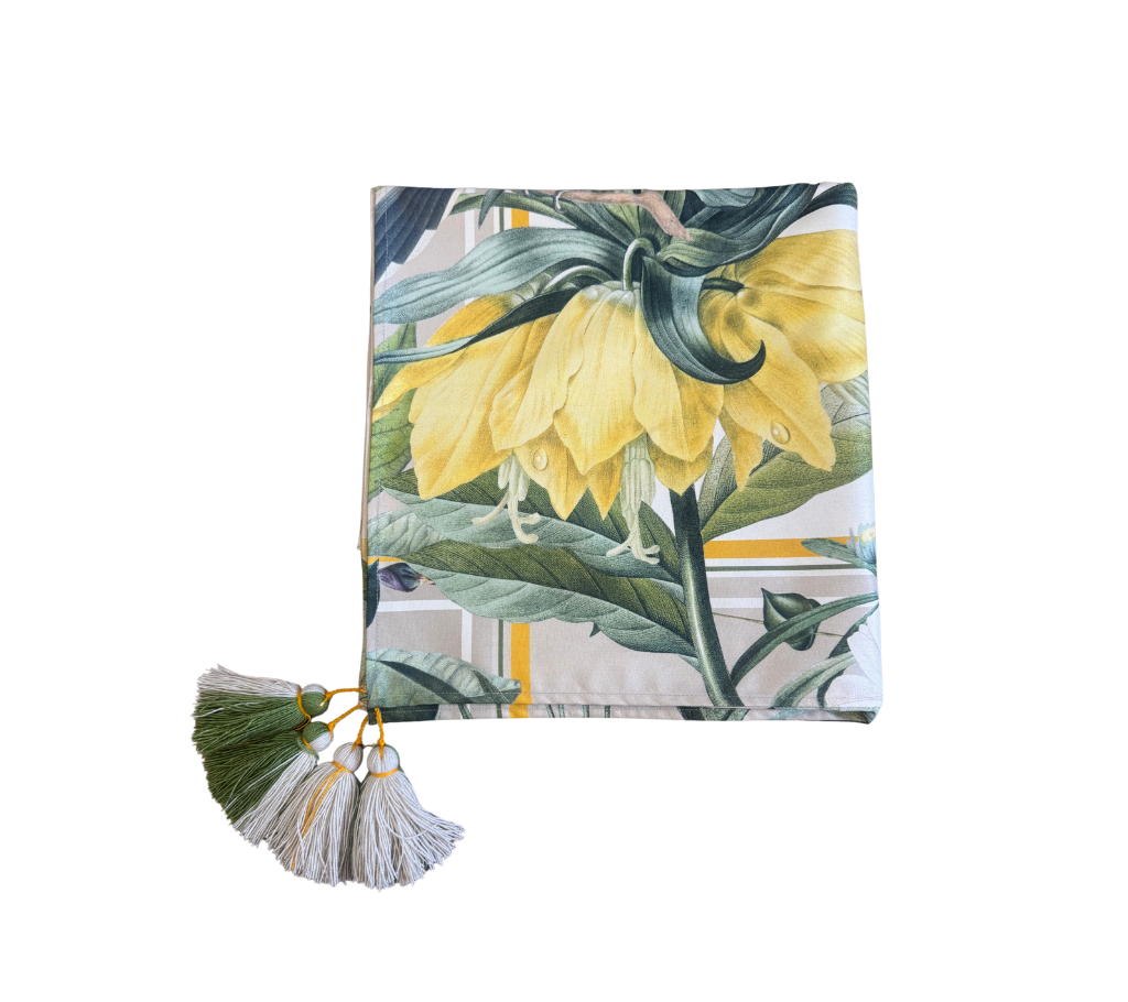 Mantel rectangular 8P en tela Margaritas Limones Pájaros