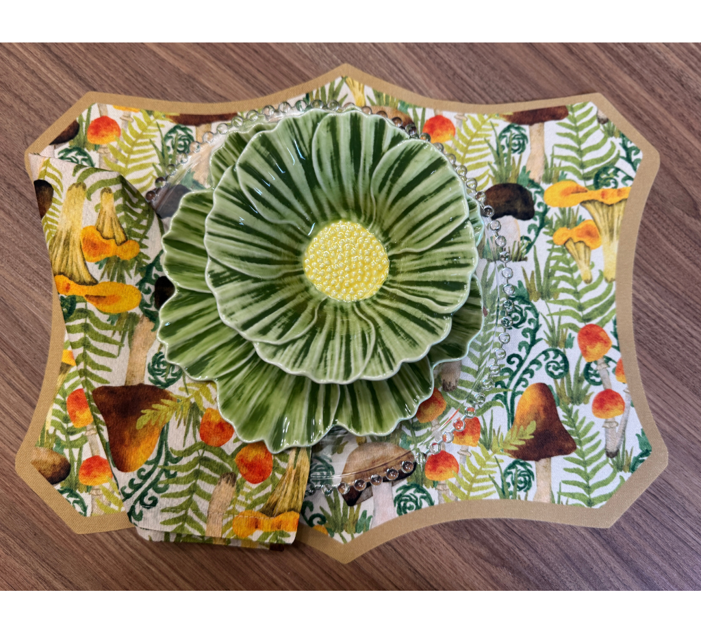 Individual troquelado rectangular en tela Hongos Ocre