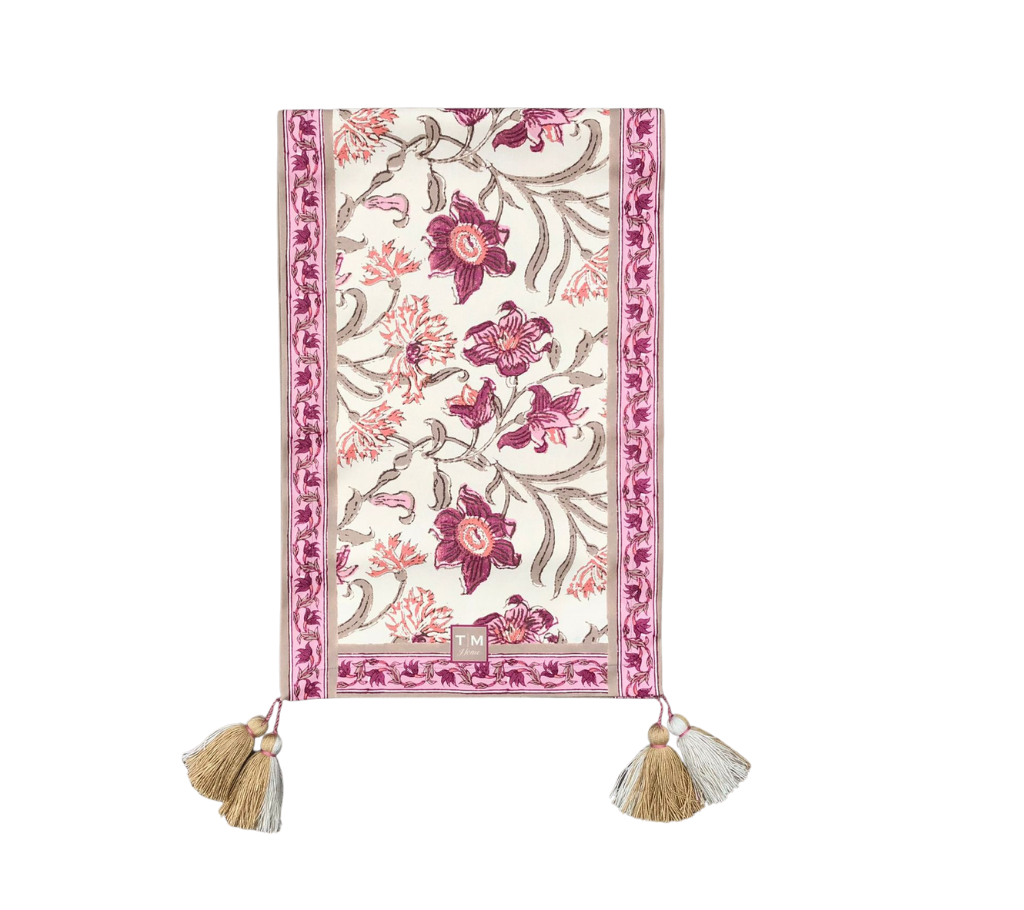 Camino de mesa en tela Flores Rosado 2.2