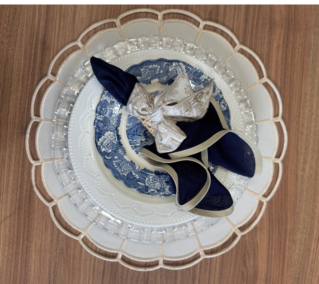 Individual reversible redondo en lona Hendija Azul M/Marfil