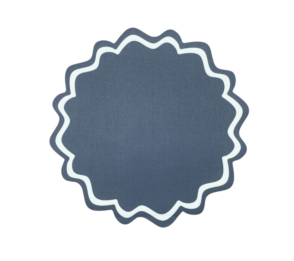 Individual troquelado redondo en tela Ondas Gris/Marfil