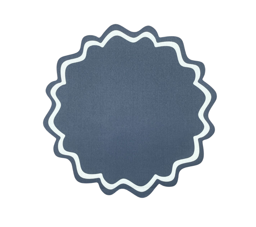 Individual troquelado redondo en tela Ondas Gris/Marfil