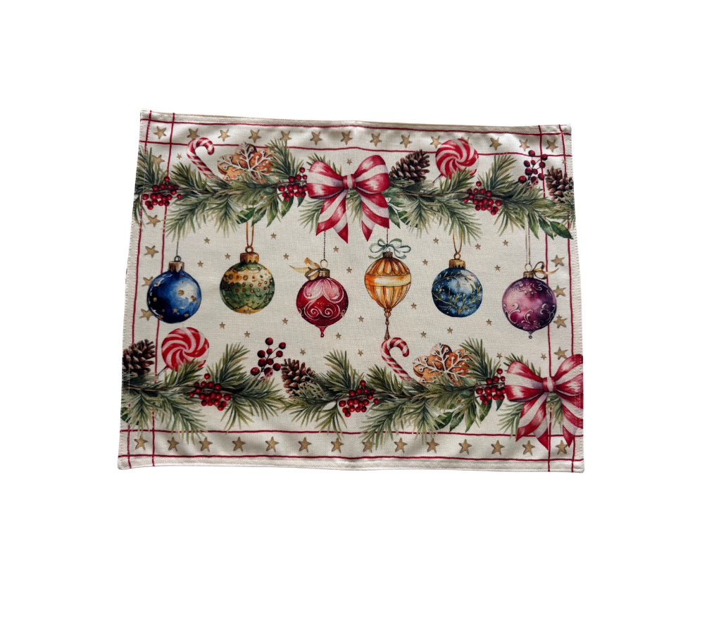 Individual reversible rectangular en tela Navidad Bambalinas/Coronas