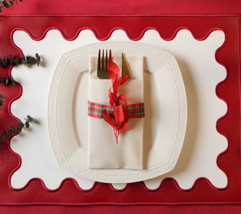 Individual rectangular reversible en lona Rojo/Marfil