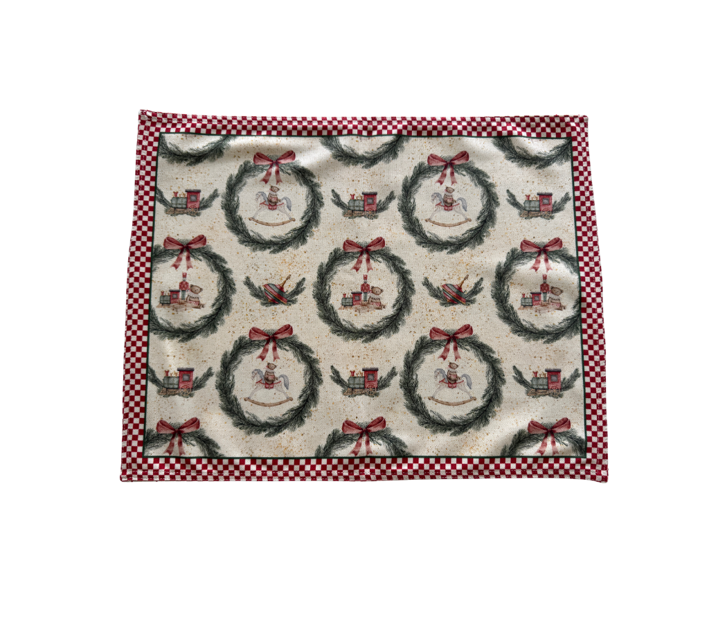 Individual reversible rectangular en tela Navidad Bambalinas/Coronas