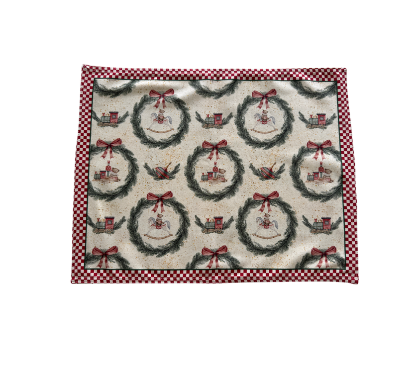 Individual reversible rectangular en tela Navidad Bambalinas/Coronas