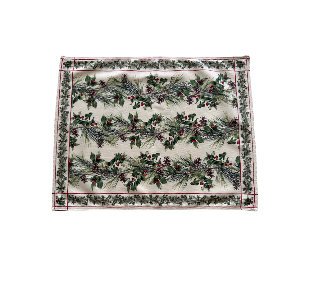 Individual reversible rectangular en tela Navidad Cascanueces/Guirnalda
