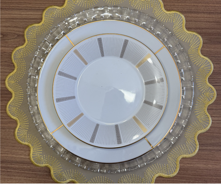 Individual redondo en lona Ondas/Puntillas Beige/Dorado