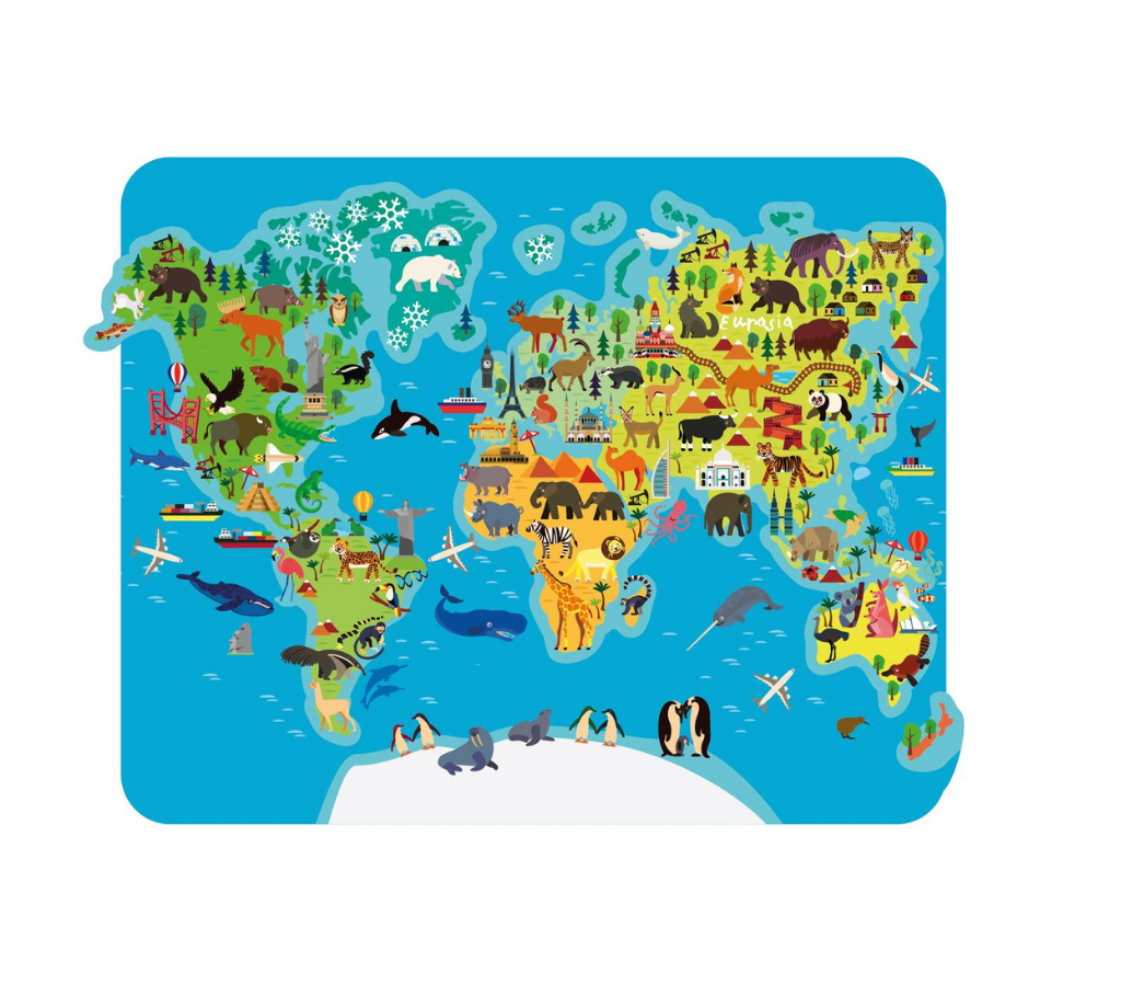 Individual Kids rectangular Mapa. Incluye estuche